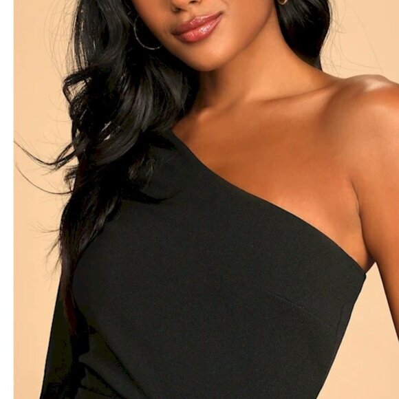 Lulus Peak of Perfection Black One-Shoulder Wide-Leg Jumpsuit Size Large - Picture 2 of 6